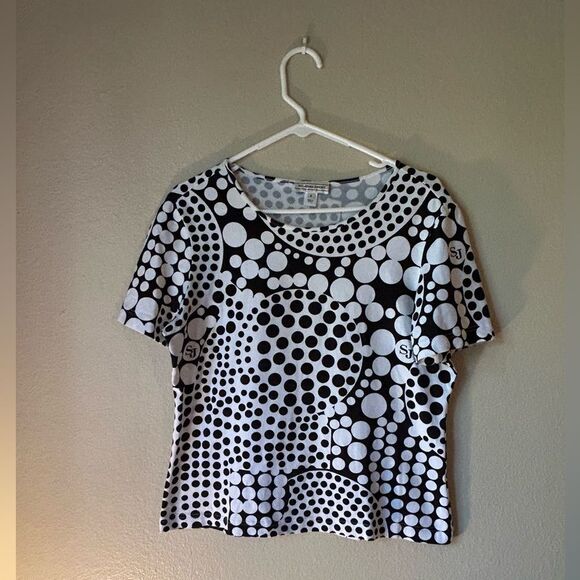 St. John Tops - Vintage St John Sport Blue & White Polka Dot Swirl - Size Small - EUC